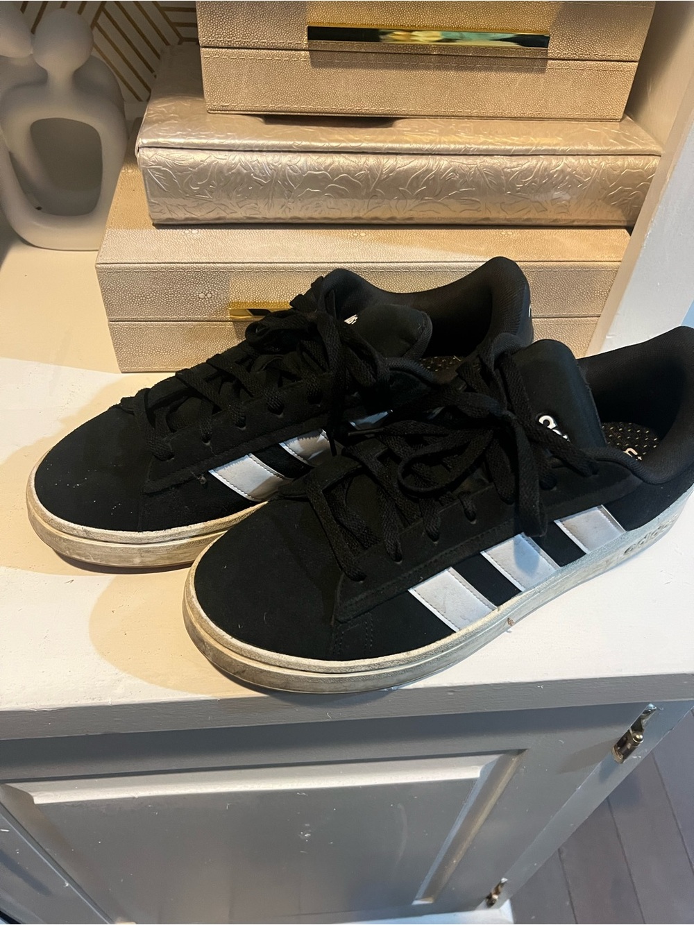 adidas Men's Black Low-Top Sneakers with Silver Stripes